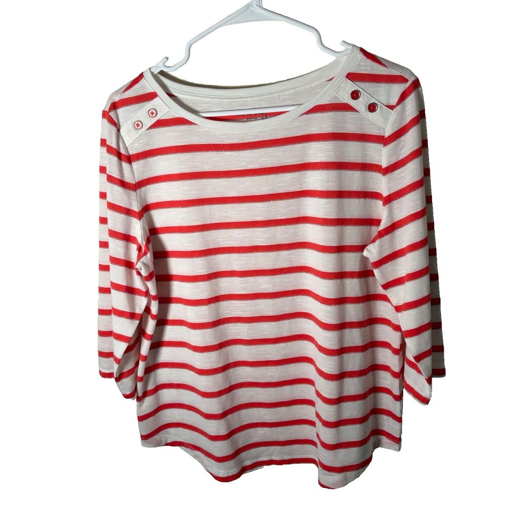 Coral Bay T-Shirt Women's Petite Large Metallic 3/4 Sleeve Round Neck Top